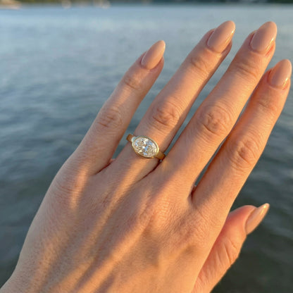 East West Bezel Oval Solitaire Diamond Engagement Ring - Moissanite Engagement Rings