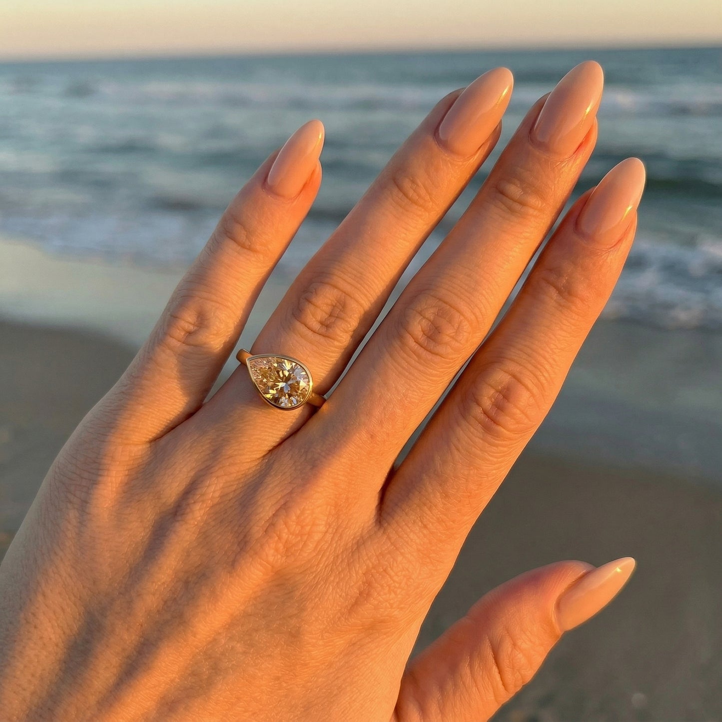 East West Bezel Pear Solitaire Moissanite Engagement Ring - Moissanite Engagement Rings
