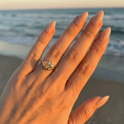 East West Bezel Pear Solitaire Moissanite Engagement Ring - Moissanite Engagement Rings