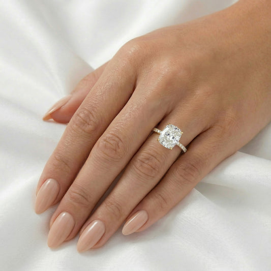 Elongated Cushion Full Pavé Diamond Engagement Ring