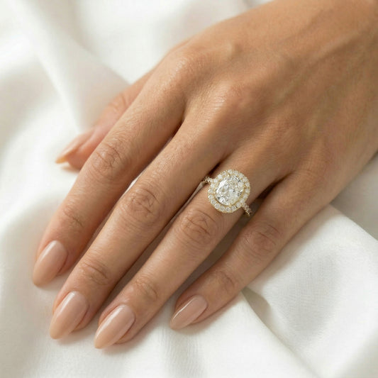 Elongated Cushion Halo Full Pavé Diamond Engagement Ring