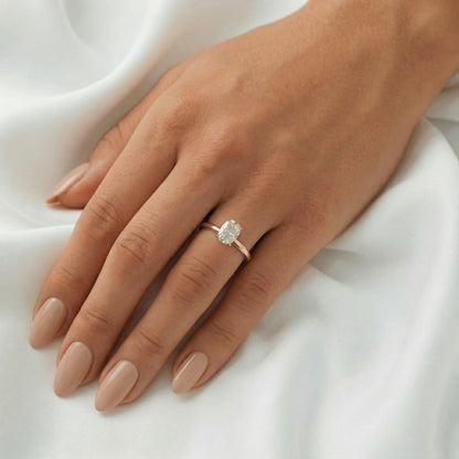Elongated Cushion Hidden Halo Moissanite Engagement Ring - Moissanite Engagement Rings