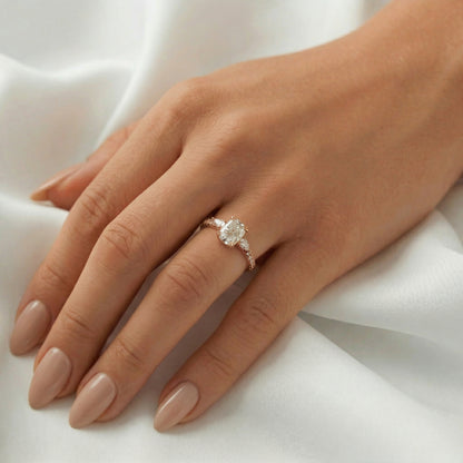 Elongated Cushion Pear Setting 2/3 Pavé Diamond Engagement Ring - Moissanite Engagement Rings