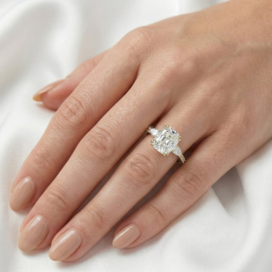 Elongated Cushion Trilogy Full Pavé Diamond Engagement Ring