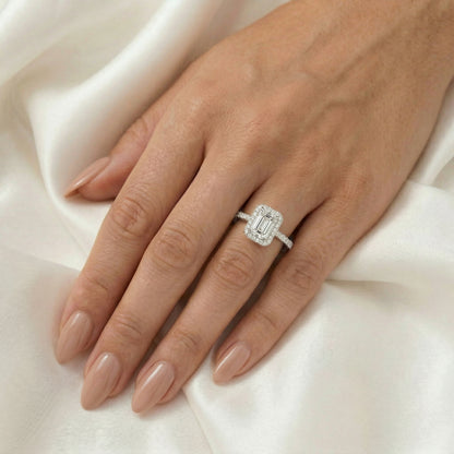 Emerald Halo Half Pavé Moissanite Engagement Ring — Guthrie Jewellery
