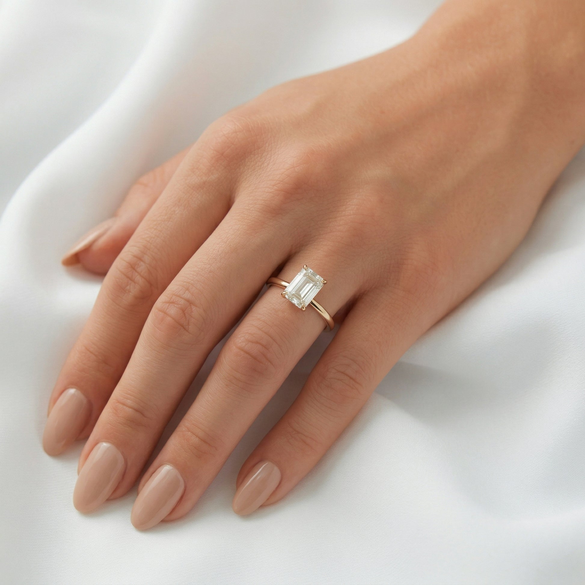 Emerald Hidden Halo Moissanite Engagement Ring - Moissanite Engagement Rings