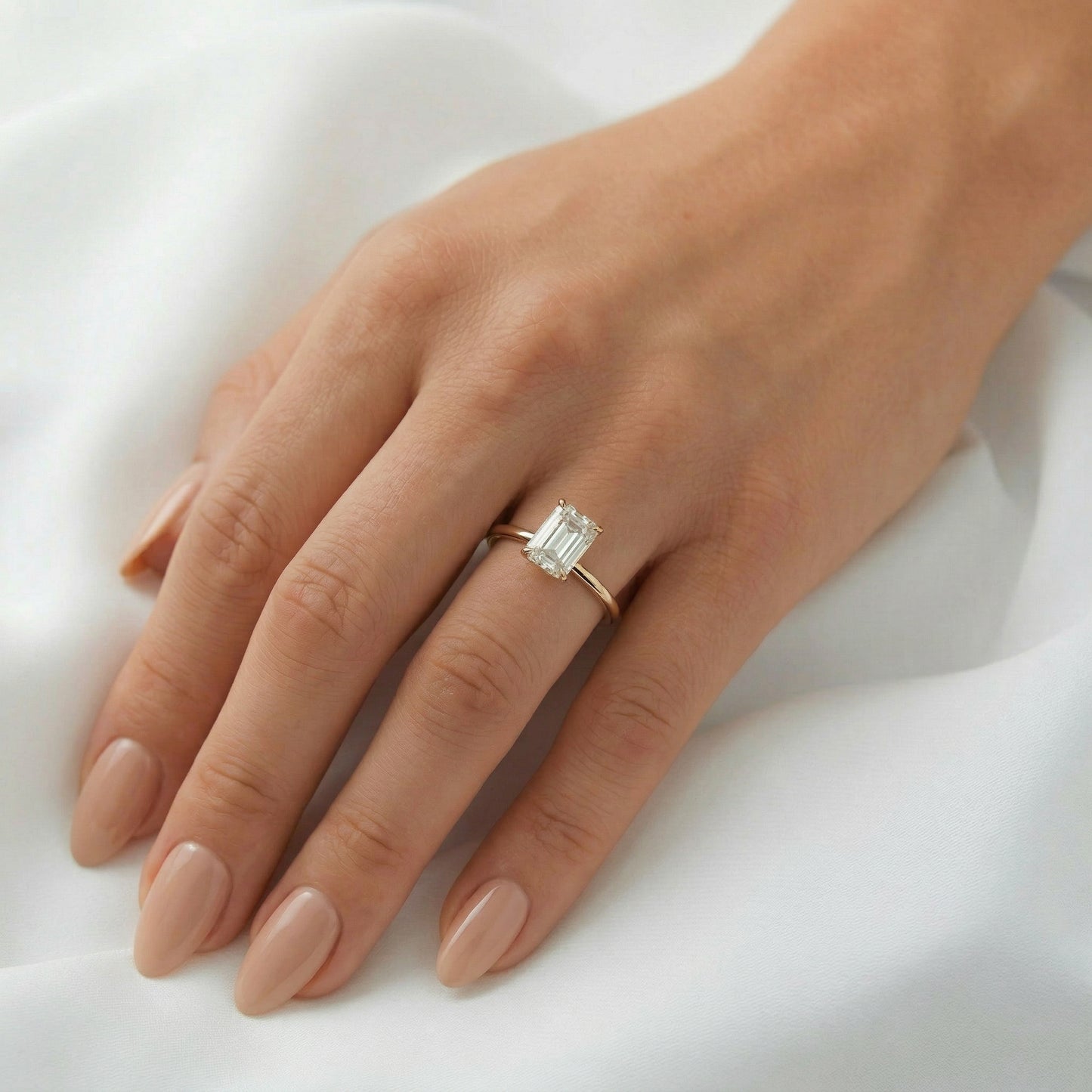 Emerald Solitaire Diamond Engagement Ring - Moissanite Engagement Rings