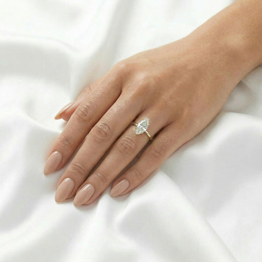Marquise Hidden Halo Moissanite Engagement Ring