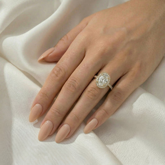 Oval Halo Full Pavé Moissanite Engagement Ring - Moissanite Engagement Rings