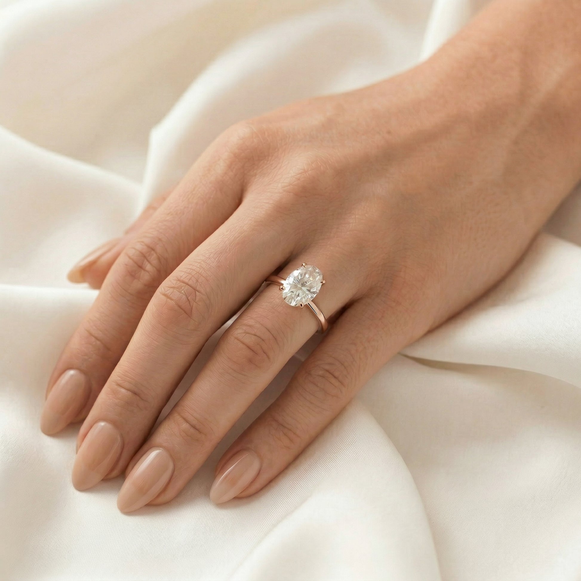 Oval Hidden Halo Diamond Engagement Ring - Moissanite Engagement Rings