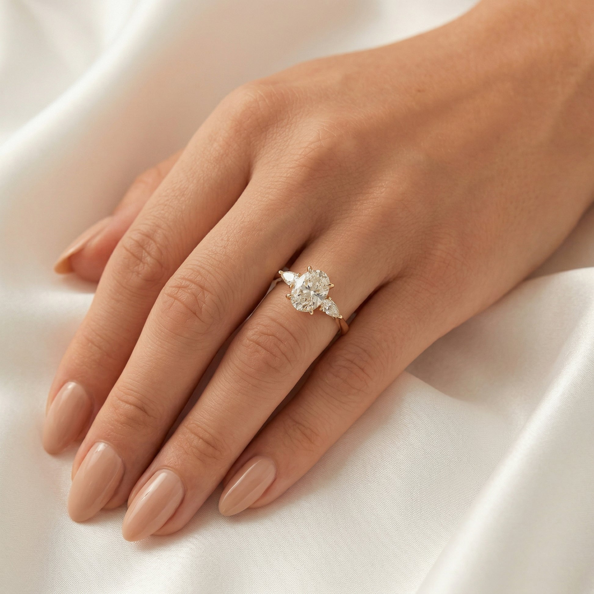 Oval Pear Accent Stones Diamond Engagement Ring - Moissanite Engagement Rings