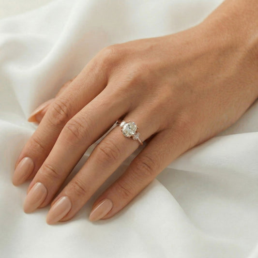 Oval Trilogy Oval Setting Diamond Engagement Ring - Moissanite Engagement Rings