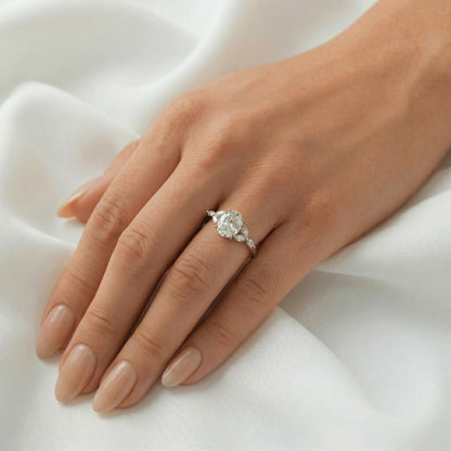 Oval Triple Marquise Accent Stones Diamond Engagement Ring - Moissanite Engagement Rings
