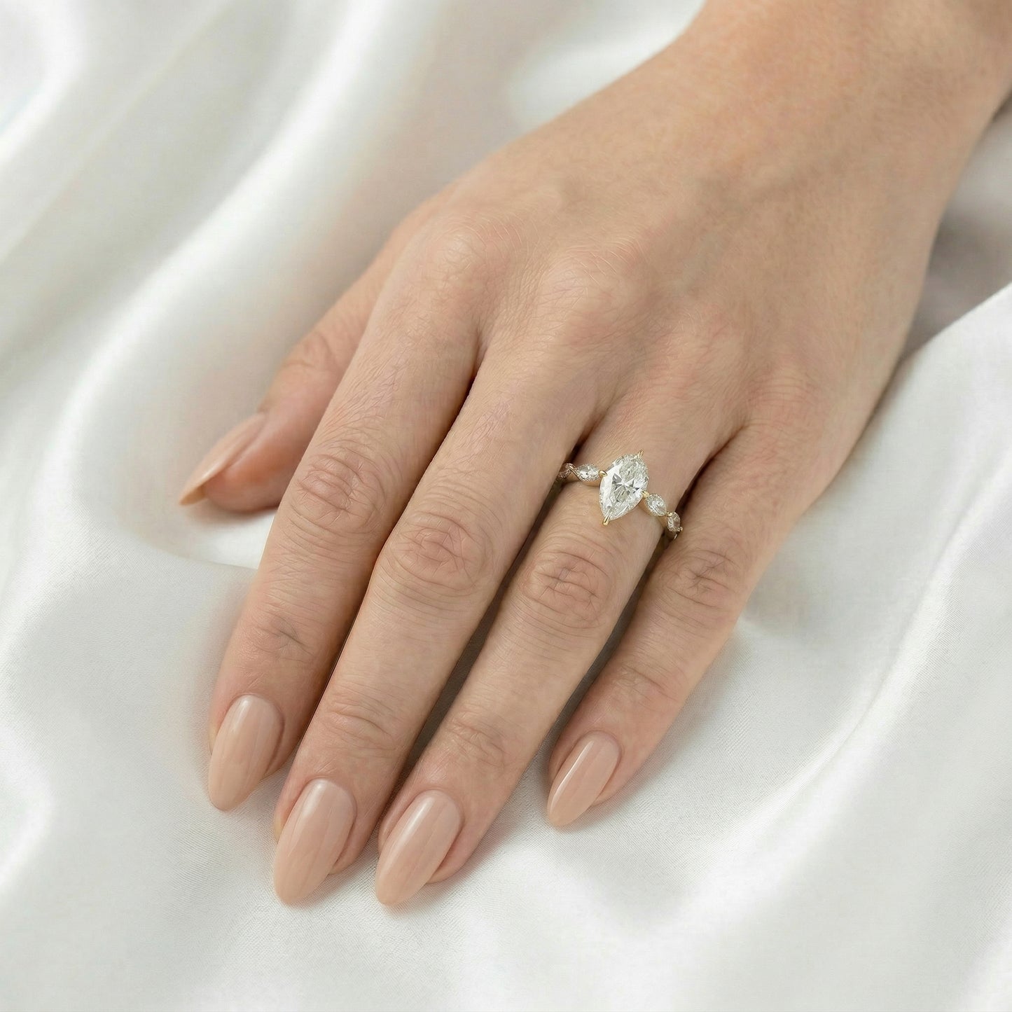 Pear Accent Stones Diamond Engagement Ring