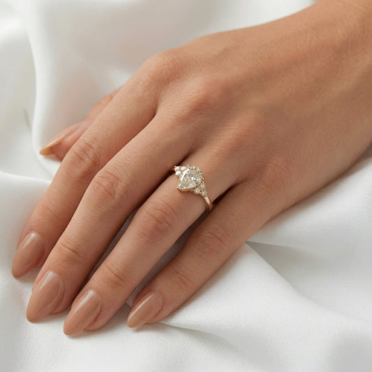 Pear Cluster Stones Moissanite Engagement Ring - Moissanite Engagement Rings