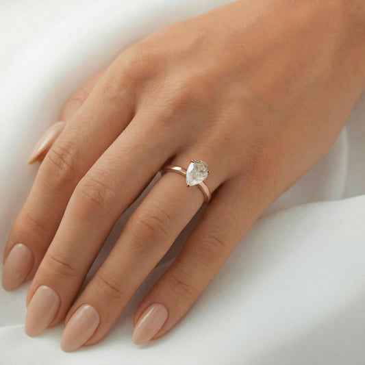 Pear Solitaire Diamond Engagement Ring - Moissanite Engagement Rings