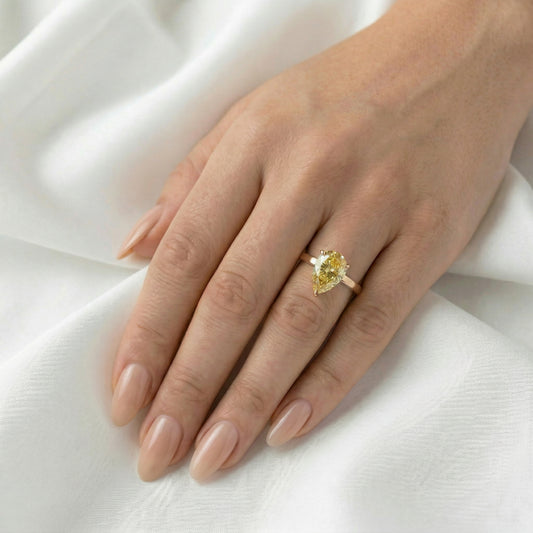 Pear Yellow Solitaire Diamond Engagement Ring