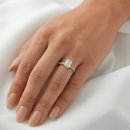 Radiant Hidden Halo & Semi Pave Diamond Engagement Ring - Moissanite Engagement Rings