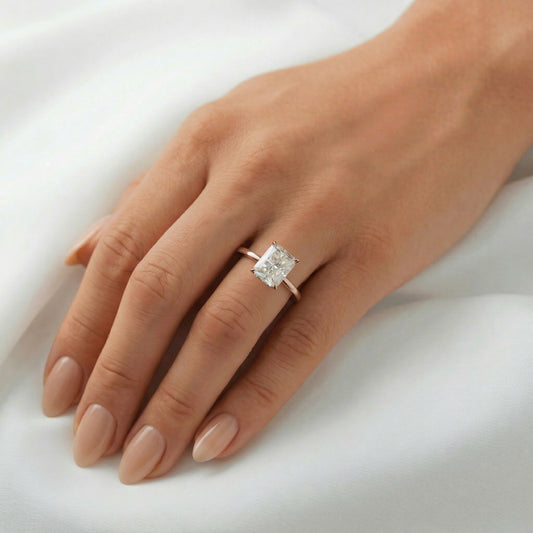 Radiant Hidden Halo Diamond Engagement Ring - Moissanite Engagement Rings