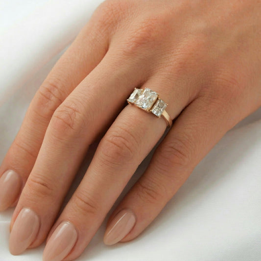 Radiant Trilogy Diamond Engagement Ring - Moissanite Engagement Rings