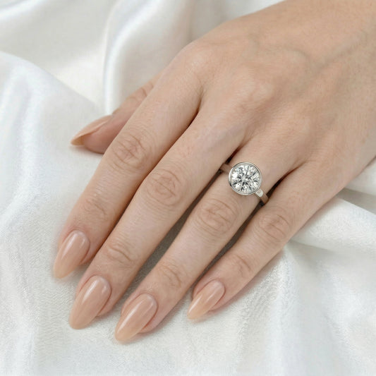 Round Bezel Solitaire Moissanite Engagement Ring