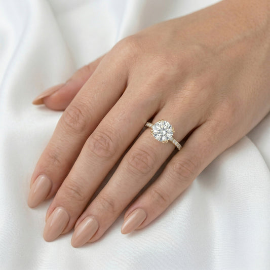 Round Hidden Halo Cathedral Moissanite Engagement Ring