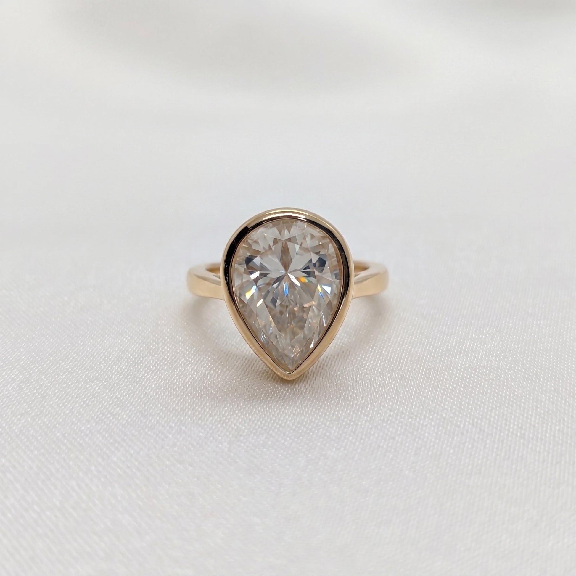 Pear Bezel Moissanite Engagement Ring - Moissanite Engagement Rings