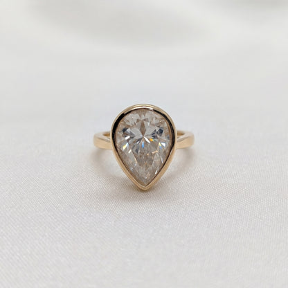 Pear Bezel Moissanite Engagement Ring - Moissanite Engagement Rings