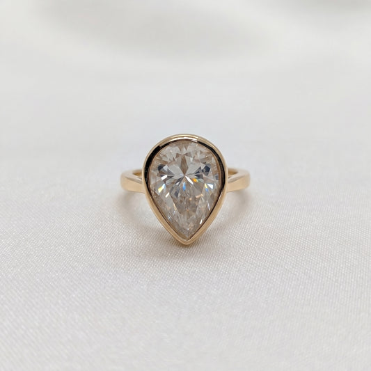Pear Bezel Moissanite Engagement Ring - Moissanite Engagement Rings