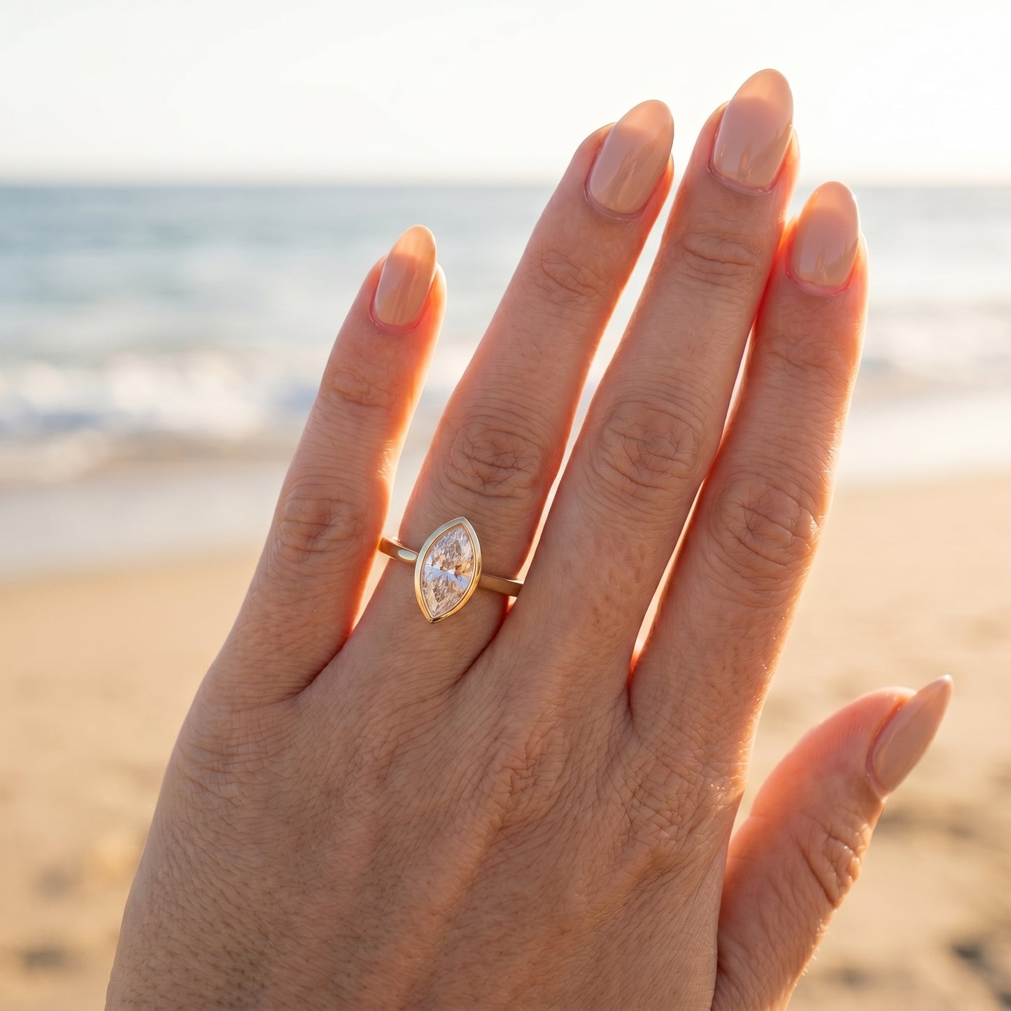 Marquise Bezel Moissanite Engagement Ring - Moissanite Engagement Rings