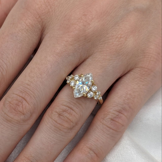 Marquise Cluster Stones Moissanite Engagement Ring