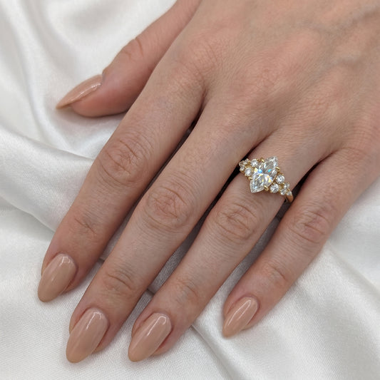 Marquise Cluster Stones Moissanite Engagement Ring