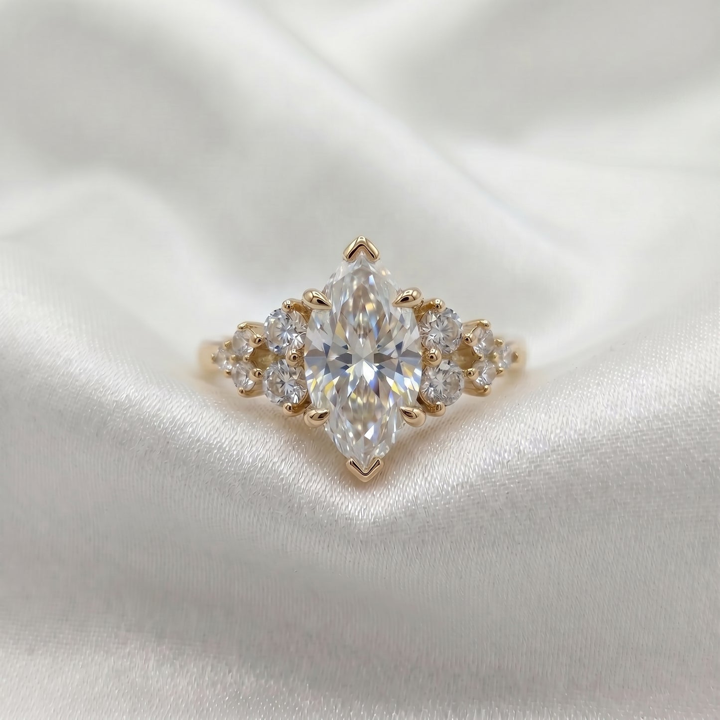 Marquise Cluster Stones Moissanite Engagement Ring - Moissanite Engagement Rings