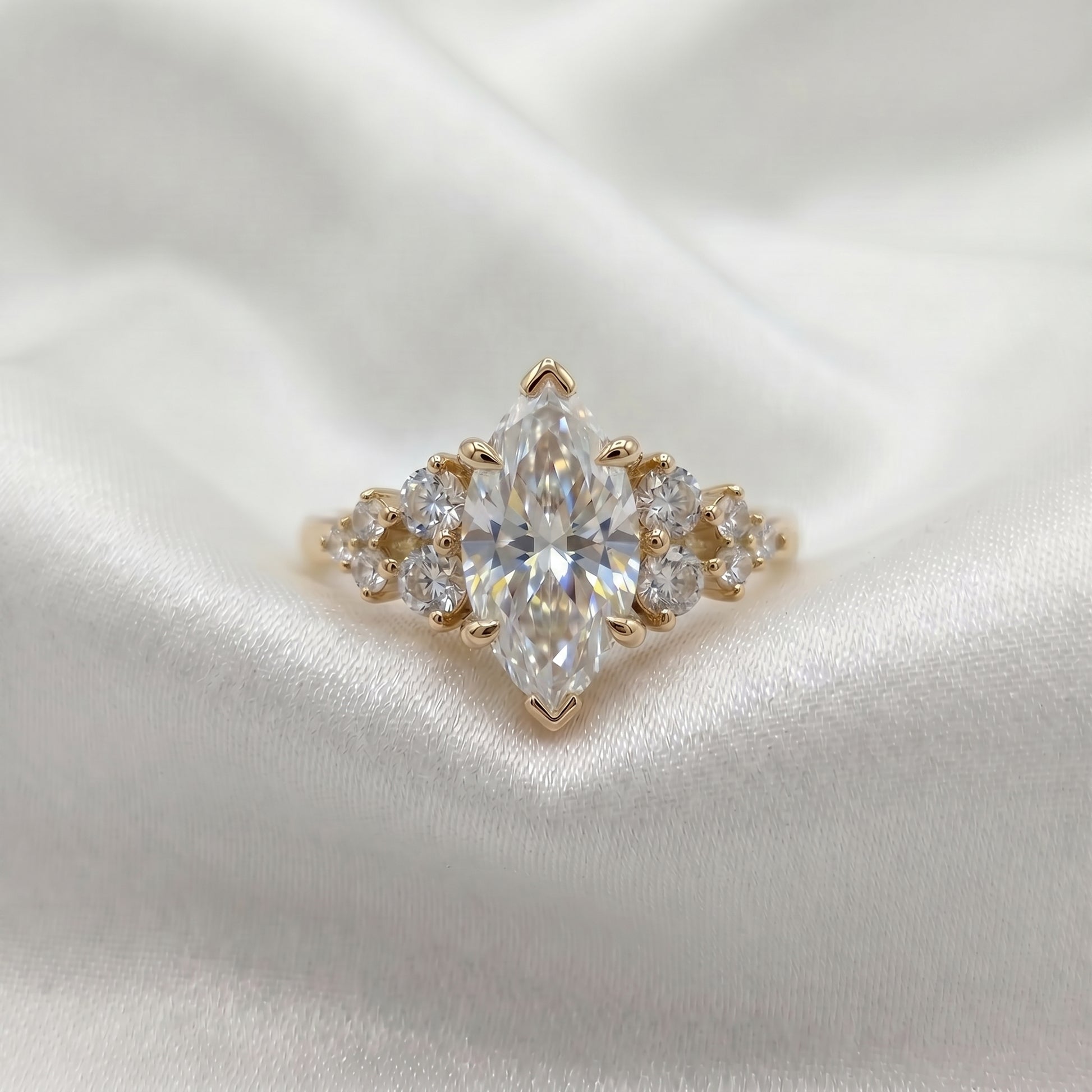 Marquise Cluster Stones Moissanite Engagement Ring - Moissanite Engagement Rings