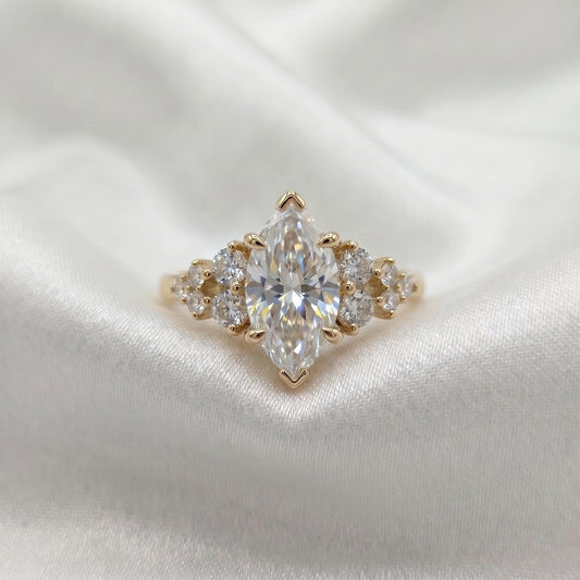 Marquise Cluster Stones Moissanite Engagement Ring - Moissanite Engagement Rings
