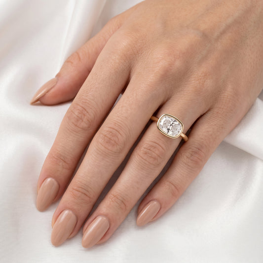 East West Bezel Elongated Cushion Moissanite Engagement Ring - Moissanite Engagement Rings