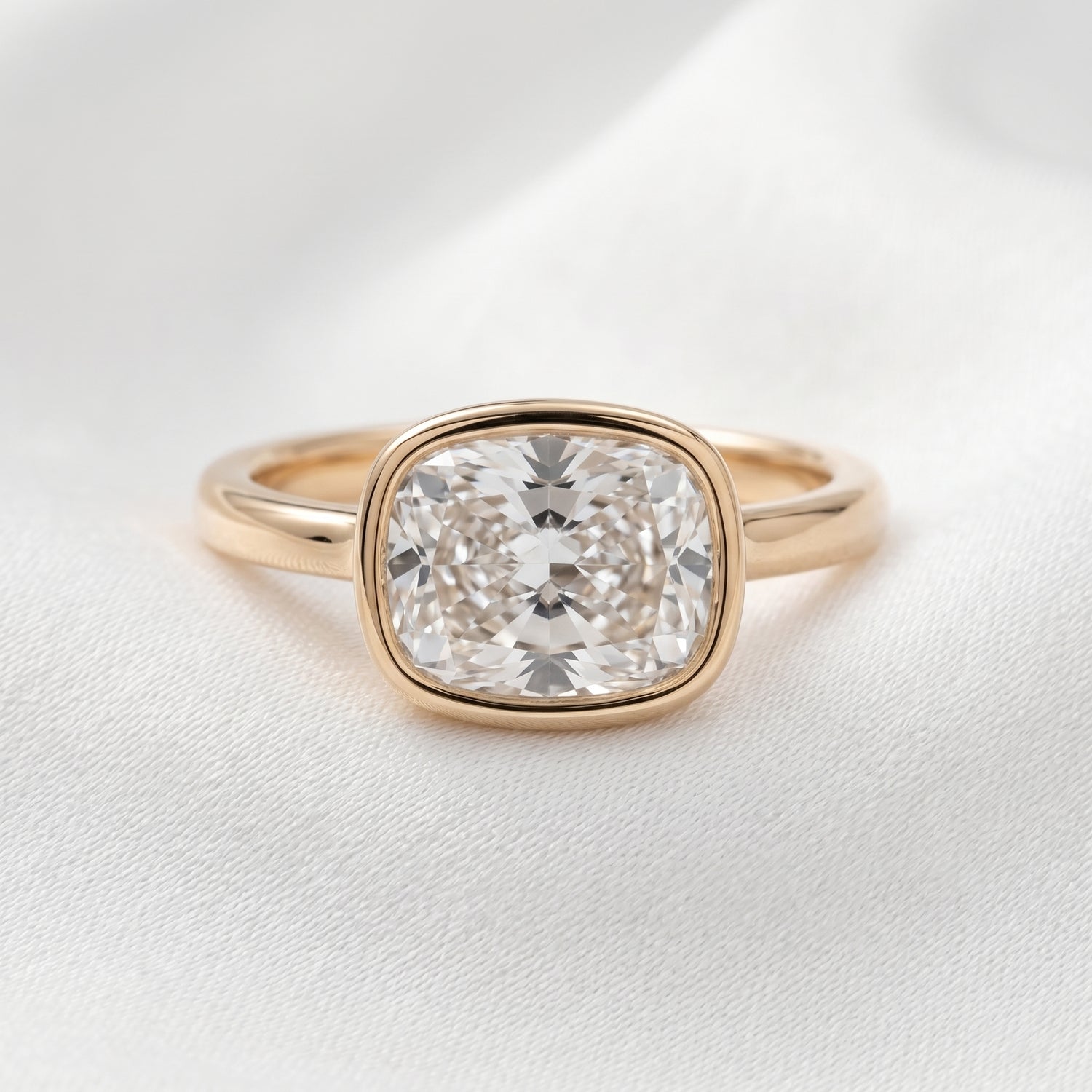 East West Bezel Elongated Cushion Moissanite Engagement Ring - Moissanite Engagement Rings
