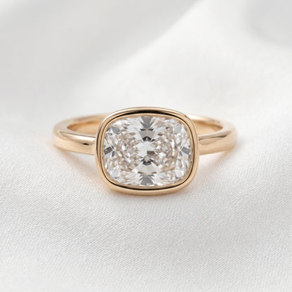 East West Bezel Elongated Cushion Moissanite Engagement Ring - Moissanite Engagement Rings
