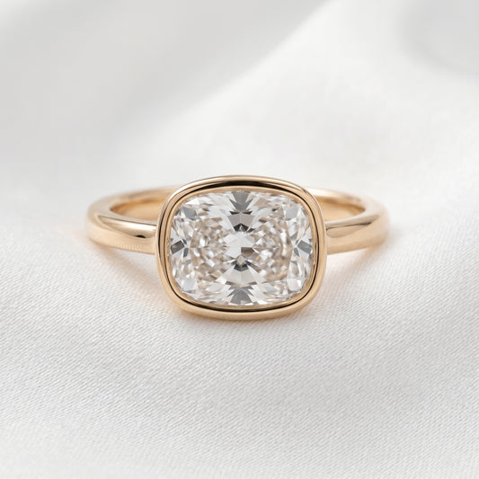 East West Bezel Elongated Cushion Moissanite Engagement Ring - Moissanite Engagement Rings