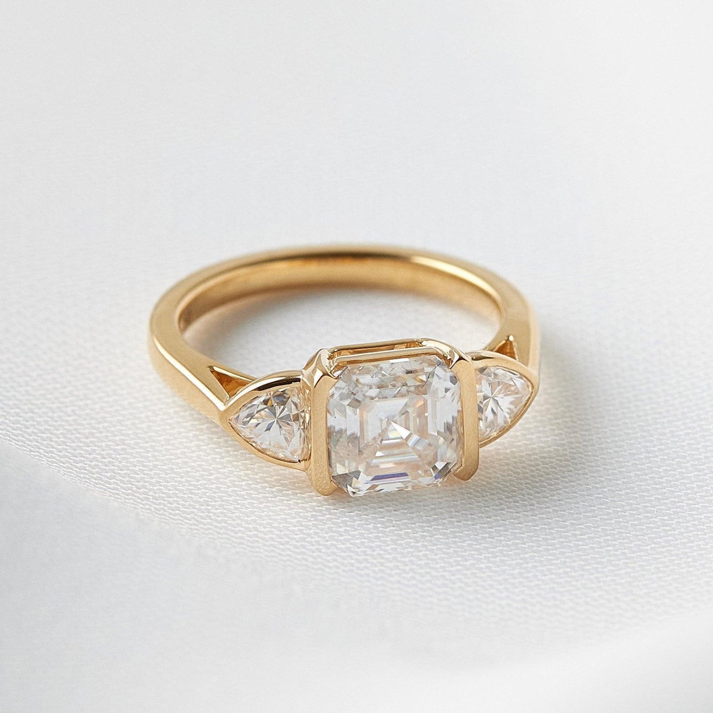 Asscher Trilogy Diamond Engagement Ring - Moissanite Engagement Rings