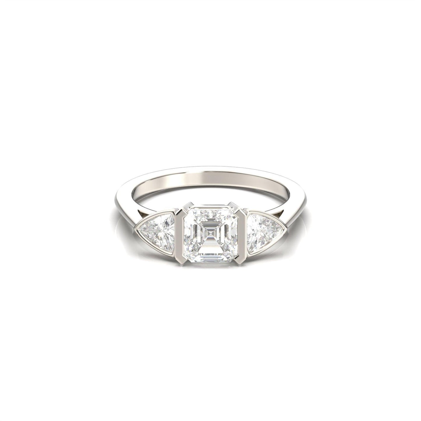 Asscher Trilogy Diamond Engagement Ring - Moissanite Engagement Rings