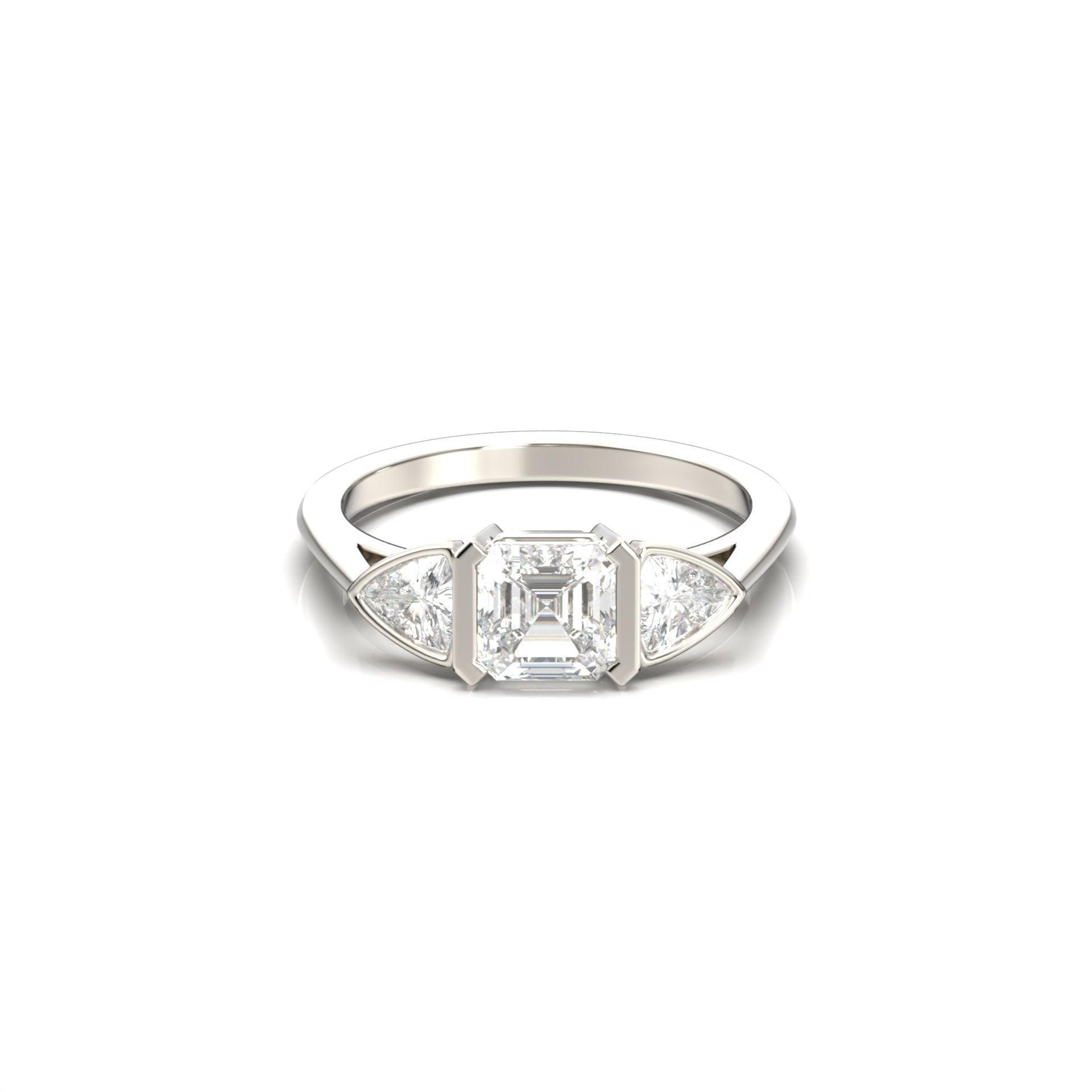 Asscher Trilogy Diamond Engagement Ring - Moissanite Engagement Rings