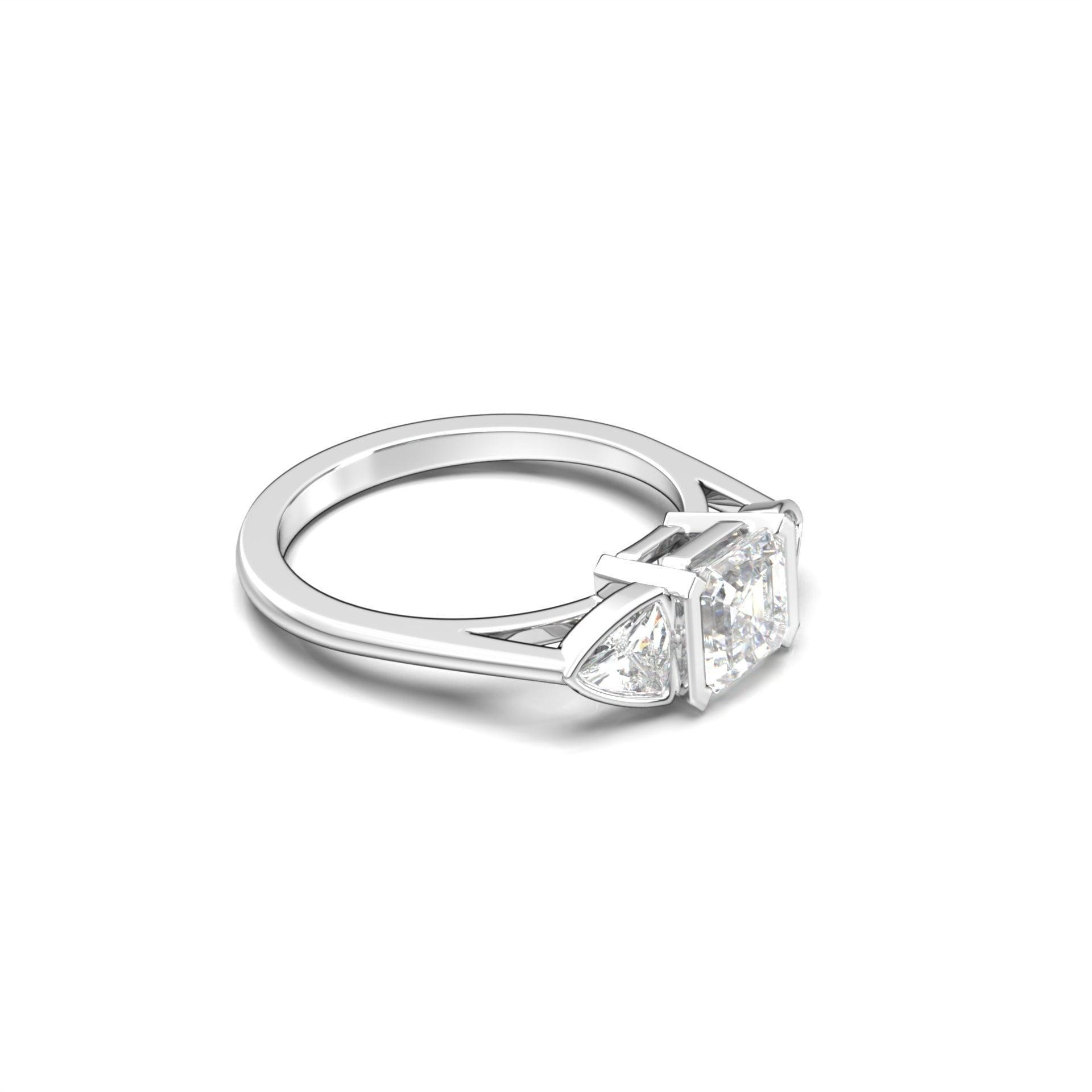 Asscher Trilogy Diamond Engagement Ring - Moissanite Engagement Rings