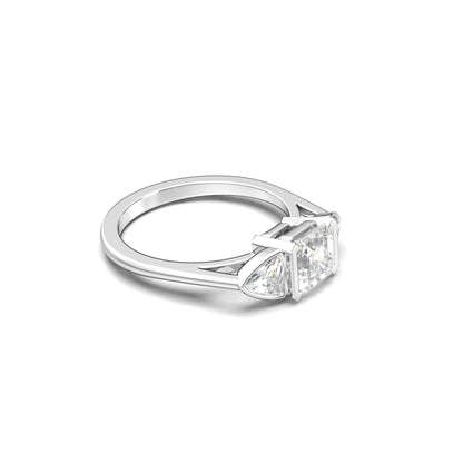 Asscher Trilogy Diamond Engagement Ring - Moissanite Engagement Rings