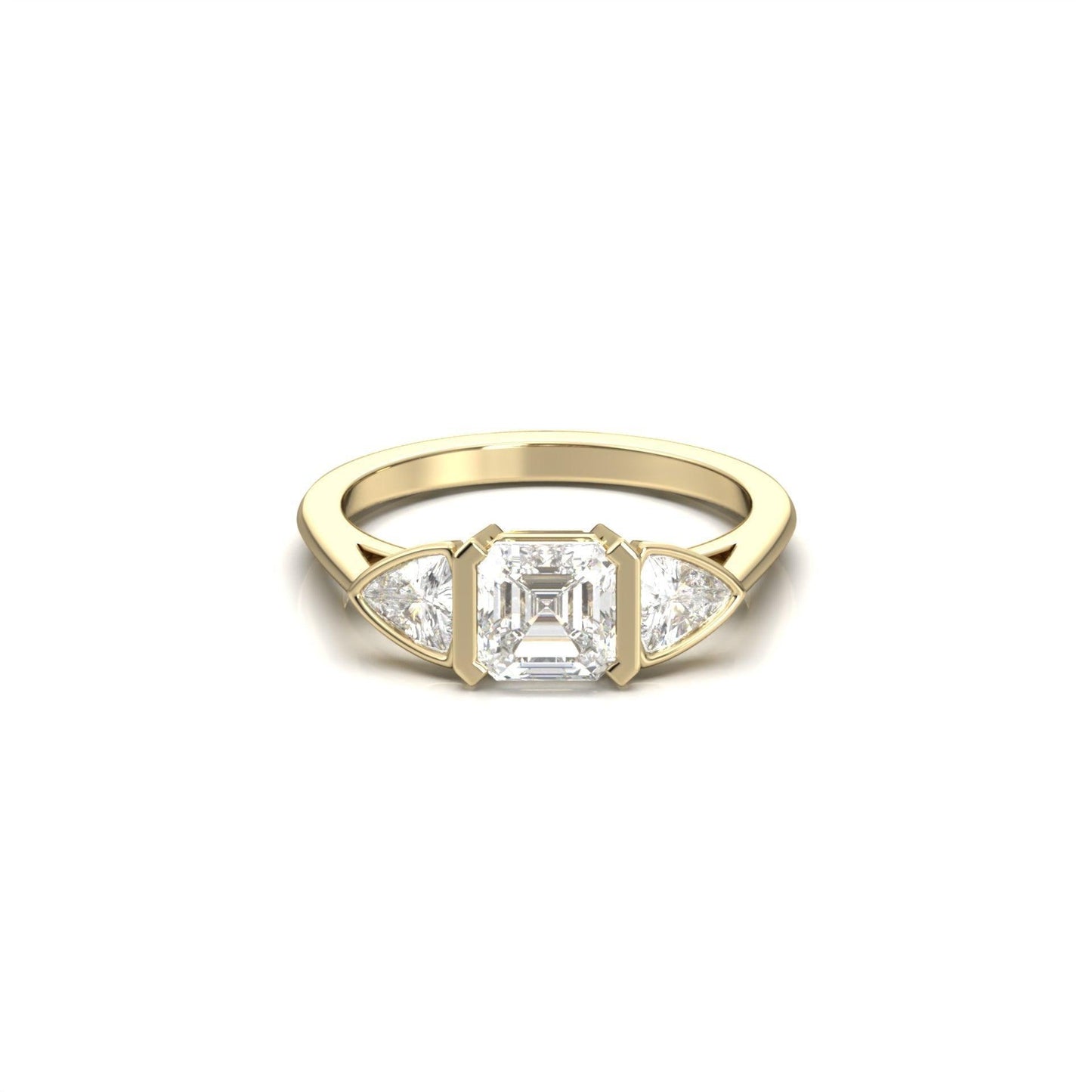 Asscher Trilogy Diamond Engagement Ring - Moissanite Engagement Rings