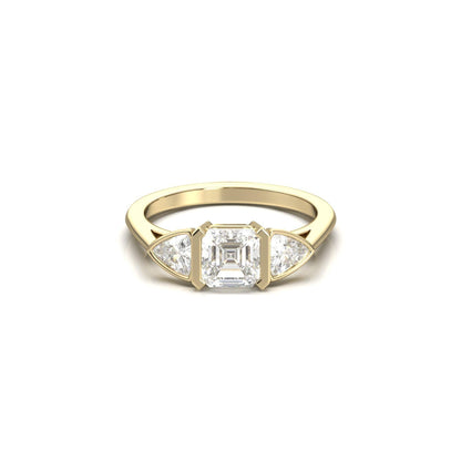 Asscher Trilogy Diamond Engagement Ring - Moissanite Engagement Rings