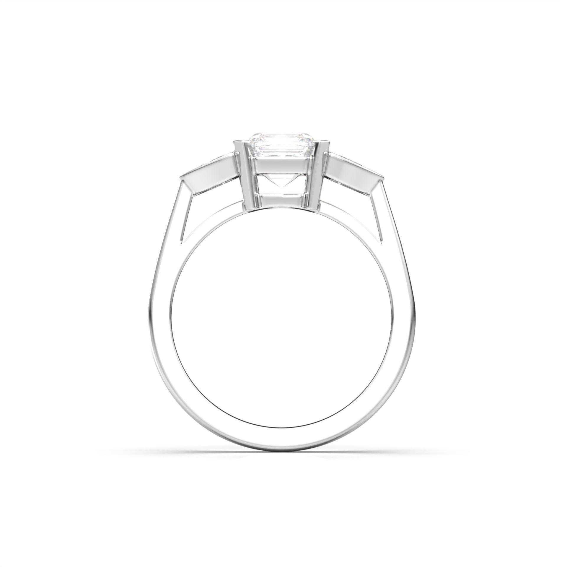 Asscher Trilogy Diamond Engagement Ring - Moissanite Engagement Rings