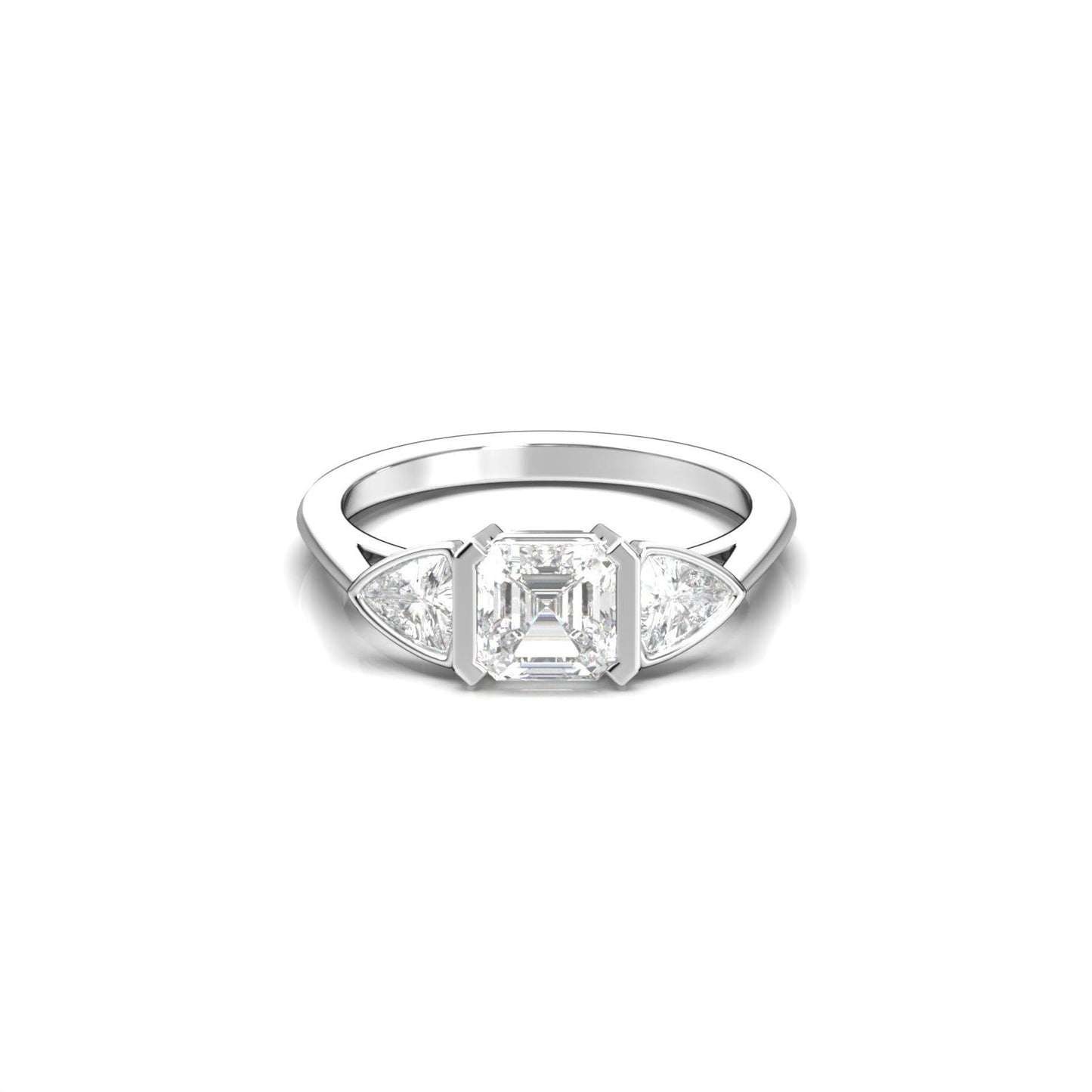 Asscher Trilogy Diamond Engagement Ring - Moissanite Engagement Rings