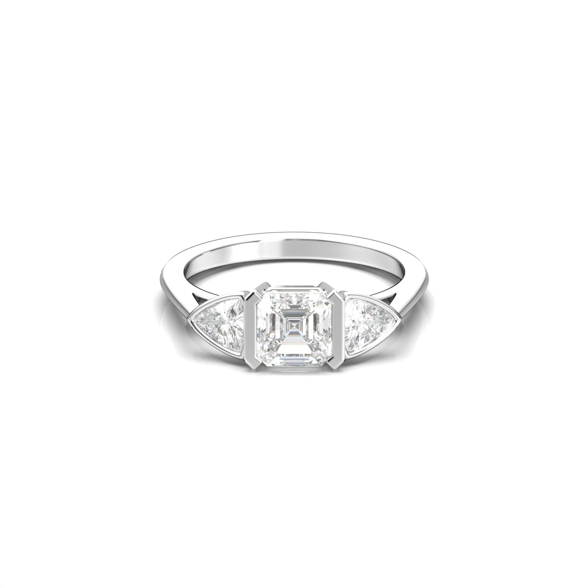 Asscher Trilogy Diamond Engagement Ring - Moissanite Engagement Rings