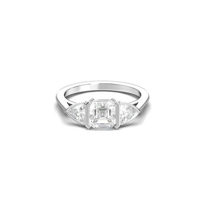 Asscher Trilogy Diamond Engagement Ring - Moissanite Engagement Rings